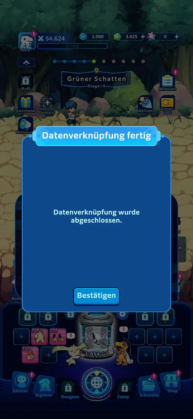 Bildschirm zum Status der Verknüpfung mit deiner Bandai Namco ID