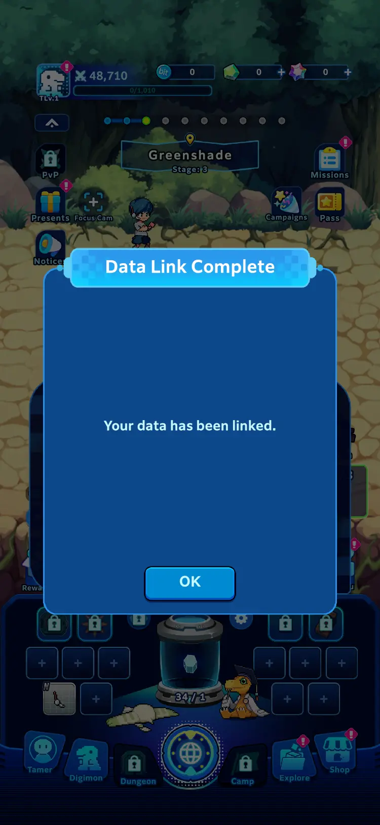 Bandai Namco ID Link Status Screen