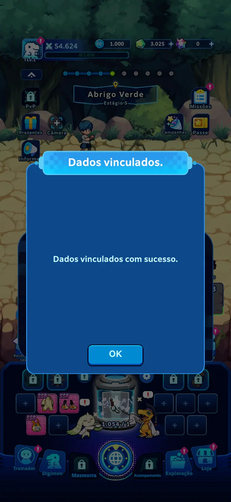 Tela de status da vinculação da Bandai Namco ID