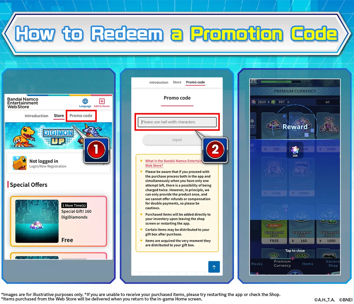 Tap "Promotion Code" on the Home screen​ Enter your promotion code Check the game to find your reward.​​